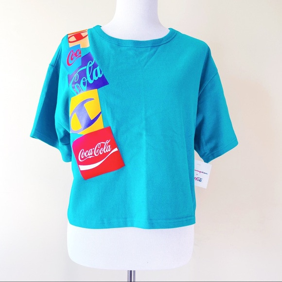 Champion Tops - Champion Coca-Cola Soda Pop Art Crop Top Shirt Teal Green Womens Size Large